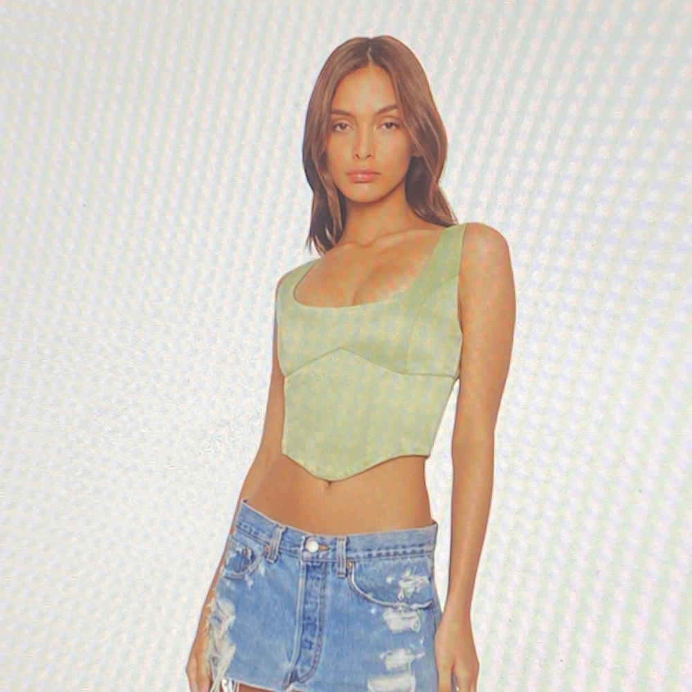 Danielle Guizio green satin lace-up bustier - Picture 2 of 7